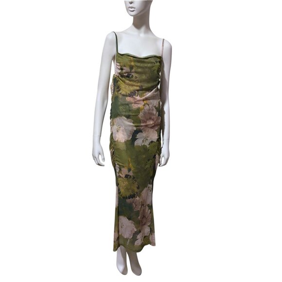 NWT Zara Maxi Dress M Ruched Strappy Mesh Blogger Fave Baddie Party Goblin - Picture 4 of 11